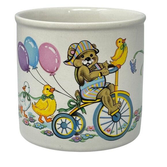 Napco 3519 Ceramic Planter Easter Spring Bears Ducks Butterflies Round 3.5 Inch - Picture 1 of 8